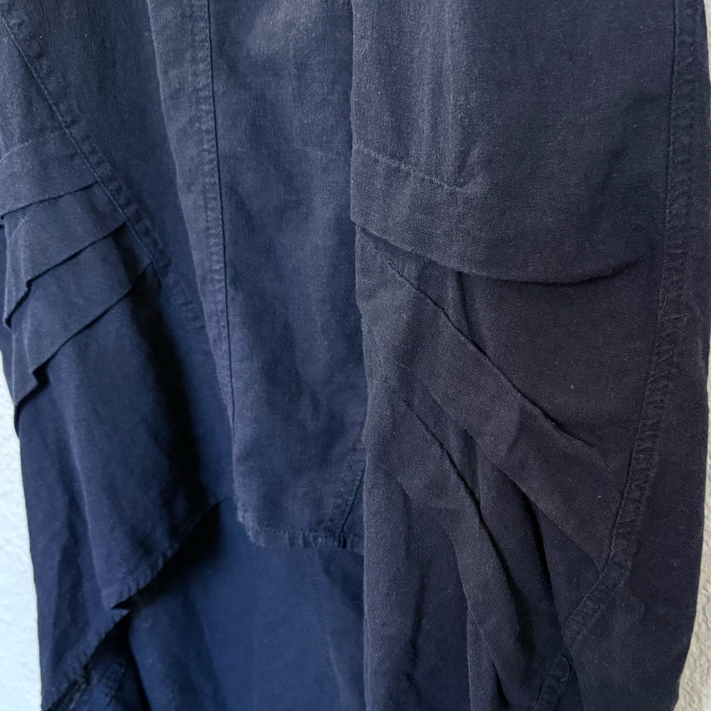 For Cynthia Linen Blend Cowl Neck Dress | Navy Blue | Asymmetrical Hem | - Picture 6 of 10